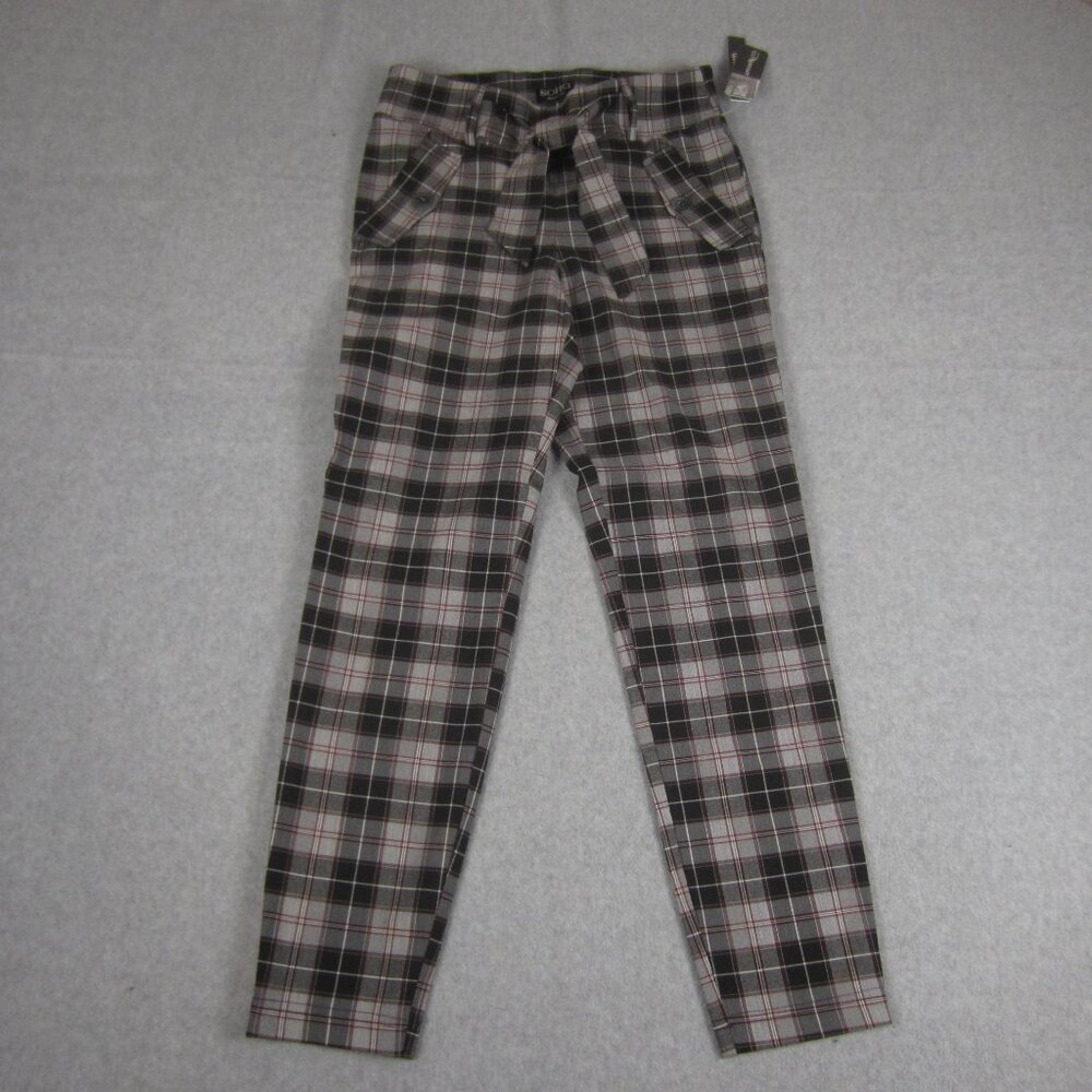 Soho‎ Apparel Pants Size Small Black Plaid Ankle Length Stretch Career Tie Waist